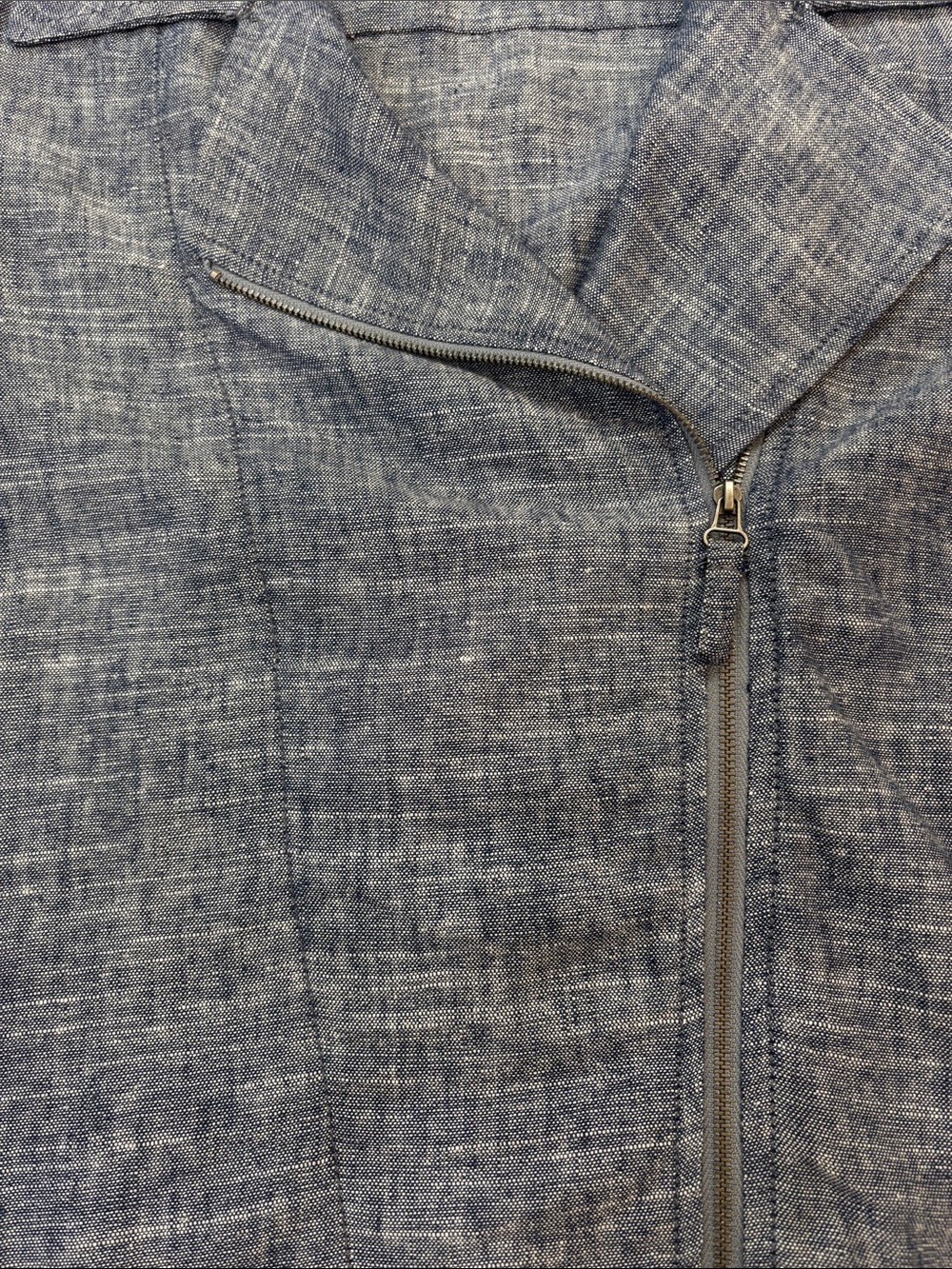Max Studio Navy Linen Blend Asymmetrical Zip Jacket Size X Small - Picture 6 of 7